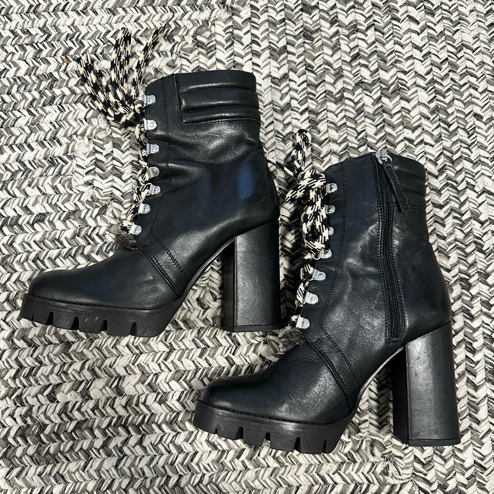 Zara black chunky heel boots